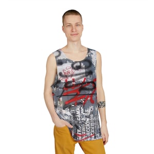 City wall, Urban street art Men&#39;s All Over Print Tank - graffiti Streetwear tank, graffiti street art, hip hop tank.