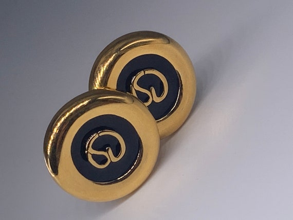 Vintage St. John Logo Black Enamel Gold Tone Button Earrings | Etsy
