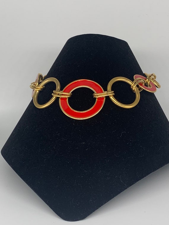 1980s Trifari Red enamel gold tone Circle necklace