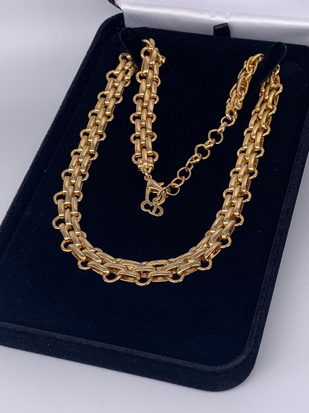 CHRISTIAN DIOR 3D Woven Gold tone Links Necklace 19 Etsy