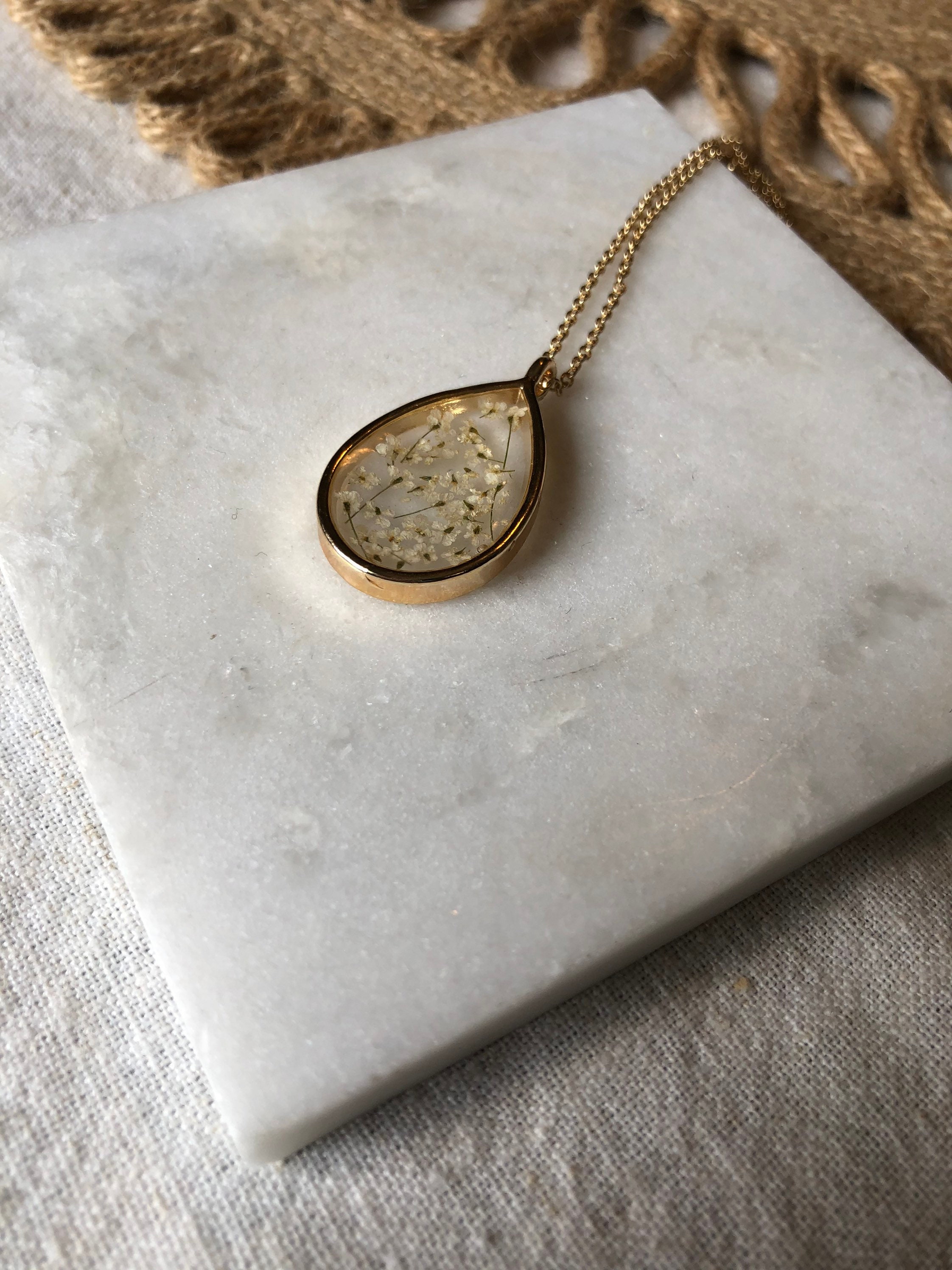 Handmade Resin Gold Necklace with White Flowers Etsy