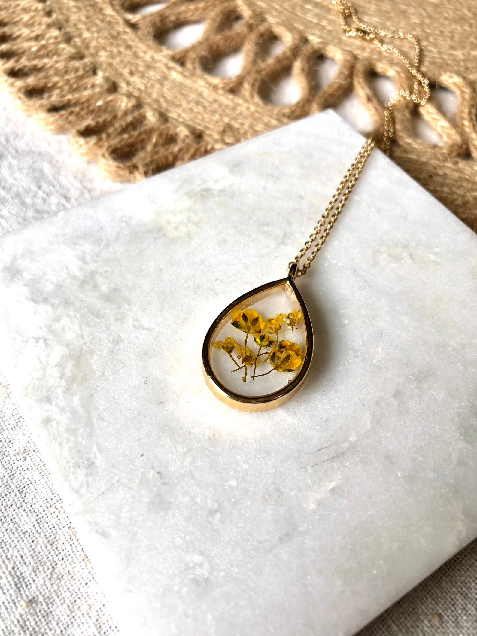 Handmade Resin Gold Necklace with Yellow flowers Etsy