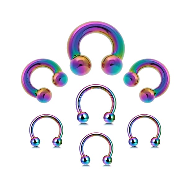 Surgical Steel Circular Barbell - Horseshoe PA Ring Rainbow - 00G, 0G, 1G 2G 4G, 6G, 8G, 10G, 12G, 14G 16G, 18G - to 18G - Sizes 6mm to 19mm