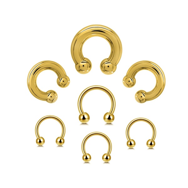 Circular Barbell - Horseshoe PA Ring Gold Plated -  Surgical Steel 316L - 00G, 0G, 1G, 2G, 4G, 6G, 8G, 10G, 12G, 14G 16G, 18G - 6mm to 19mm