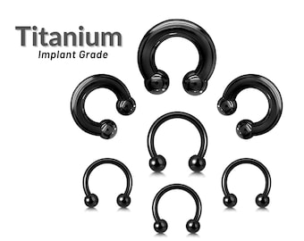 Titanium Implant Circular Barbell - Horseshoe PA Ring in Black - Thickness 00G to 18G - Sizes 6mm to 19mm