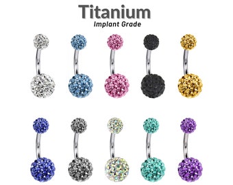 Titanium Implant Grade Round Belly Bars studded with Multi Crystal CZ