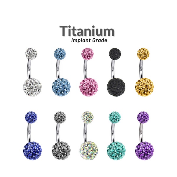 Titanium Implant Grade Round Belly Bars studded with Multi Crystal CZ