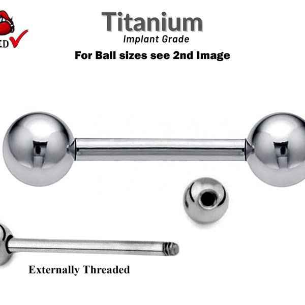 Titanium Implant Grade Straight Barbell Piercing - 20g 18g 16g 14g for Tongue, Daith, Helix, Tragus, Eyebrows and more