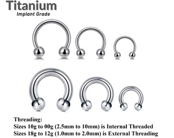 Titanium Implant Grad Circular Barbell - Hufeisen-PA-Ring - Dicke 12G, 14G, 16G, 18G - Größen 6mm bis 16mm - Externes Einfädeln