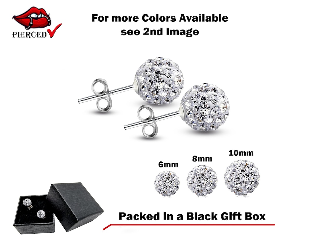 Disco Ball Stud Earrings Packed in a Gift Box Silver Sparkle Earring