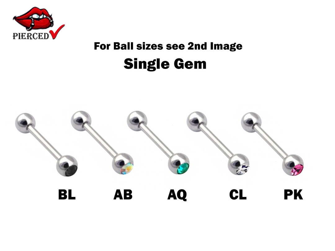 Straight Barbell Piercing With Gem Ball 20G 18G 16G 14G Etsy