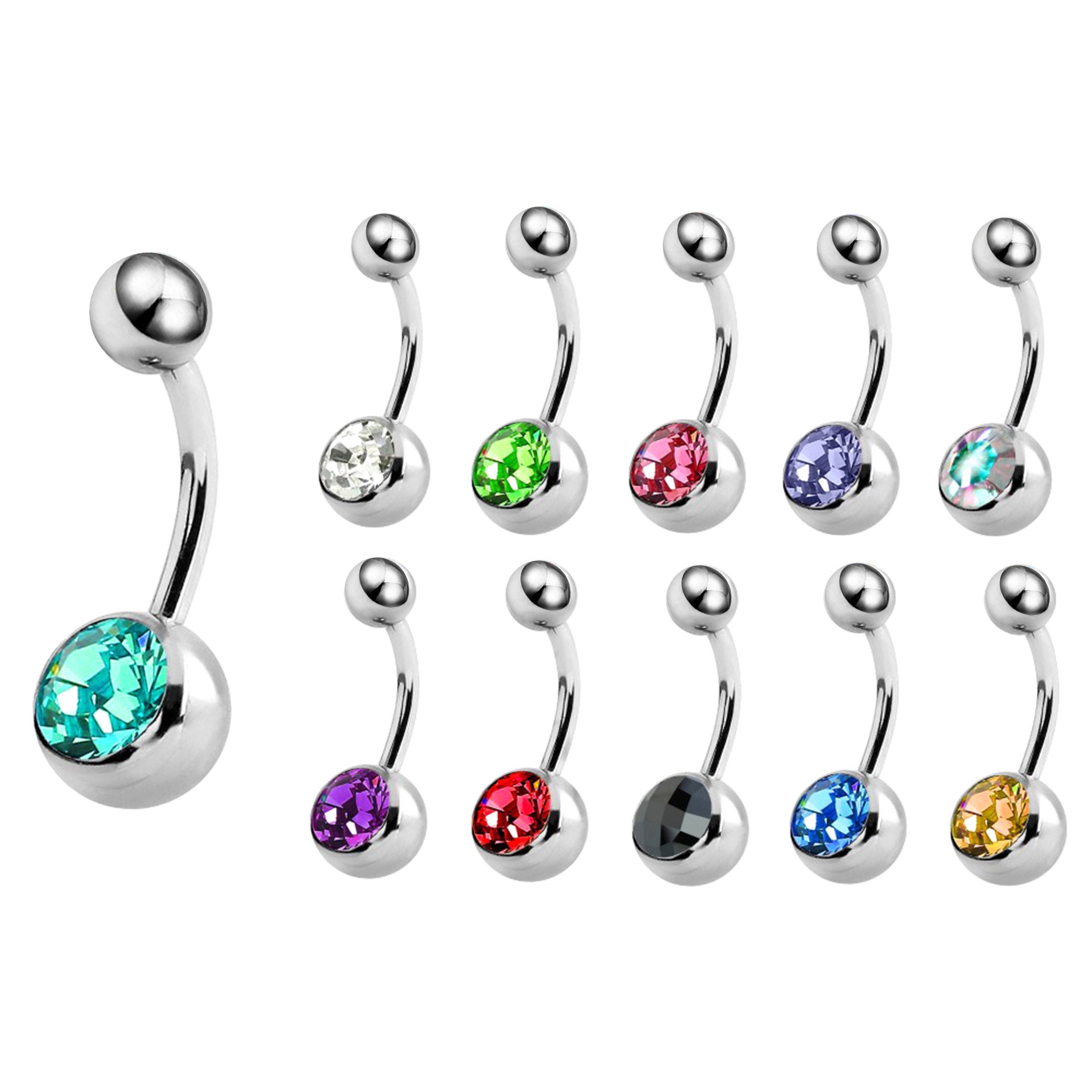 Single Jeweled Belly Bars 316L Surgical Steel 14g1.6mm Etsy UK