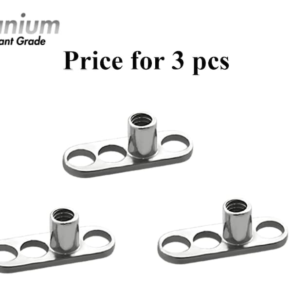 Titanium Implant Dermal Anchor Body Parts loose part with 3 holes - 3 pieces - 16g (1.2mm) internal threading connector - Piercing Kit