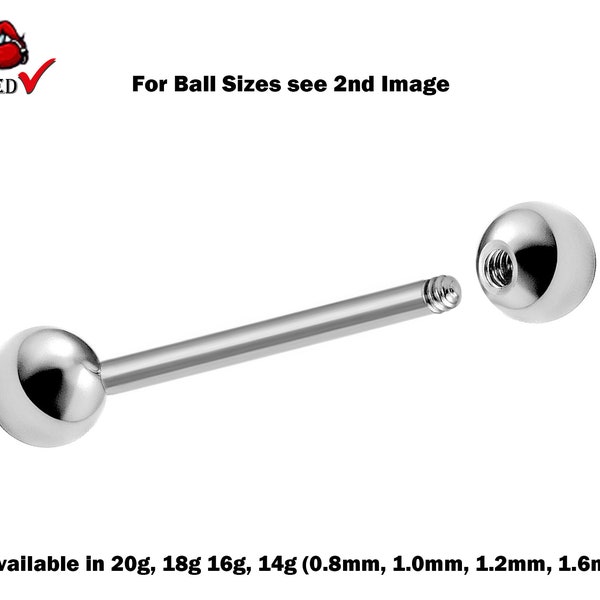 Straight Barbell Piercing for Tongue, Daith, Helix, Tragus, Eyebrows and more - Surgical Steel 316L Body Jewellery