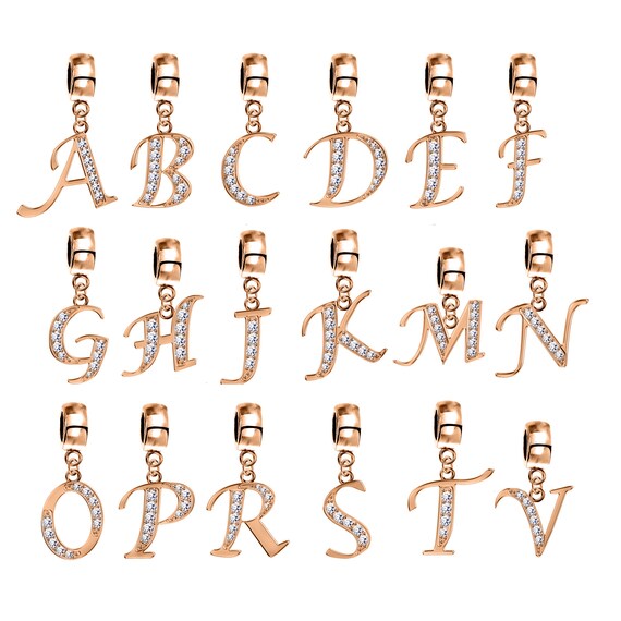 Rose Gold Letter R Charms Dangle, Initial R Alphabet Beads fits