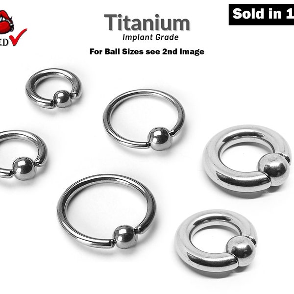 Titanium Implant Grade Ball Closure Ring (BCR) Captive Bead Ring Piercing for Septum, Eyebrow, Nipple, Nose - Big Gauge with Spring Ball