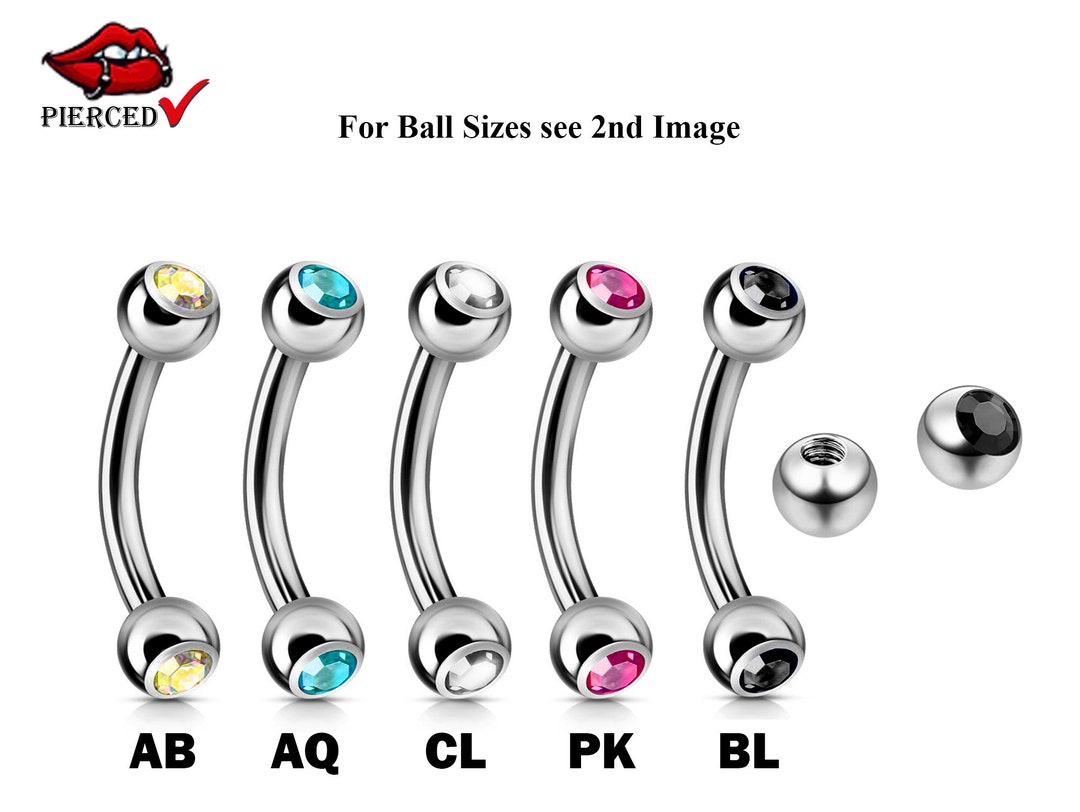Double Jeweled Curved Barbell Piercing Surgical Steel 18G 16G Etsy