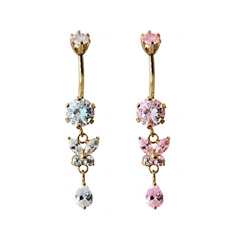 Silver dangly Double Butterfly Drop Belly Button Ring with CZ Crystal Gold Plated and Packed in a Lovely Velvet Pouch Silver dangly Double Butterfly Drop Belly Button Ring with CZ Crystal Gold Plated and Packed in a Lovely Velvet Pouch