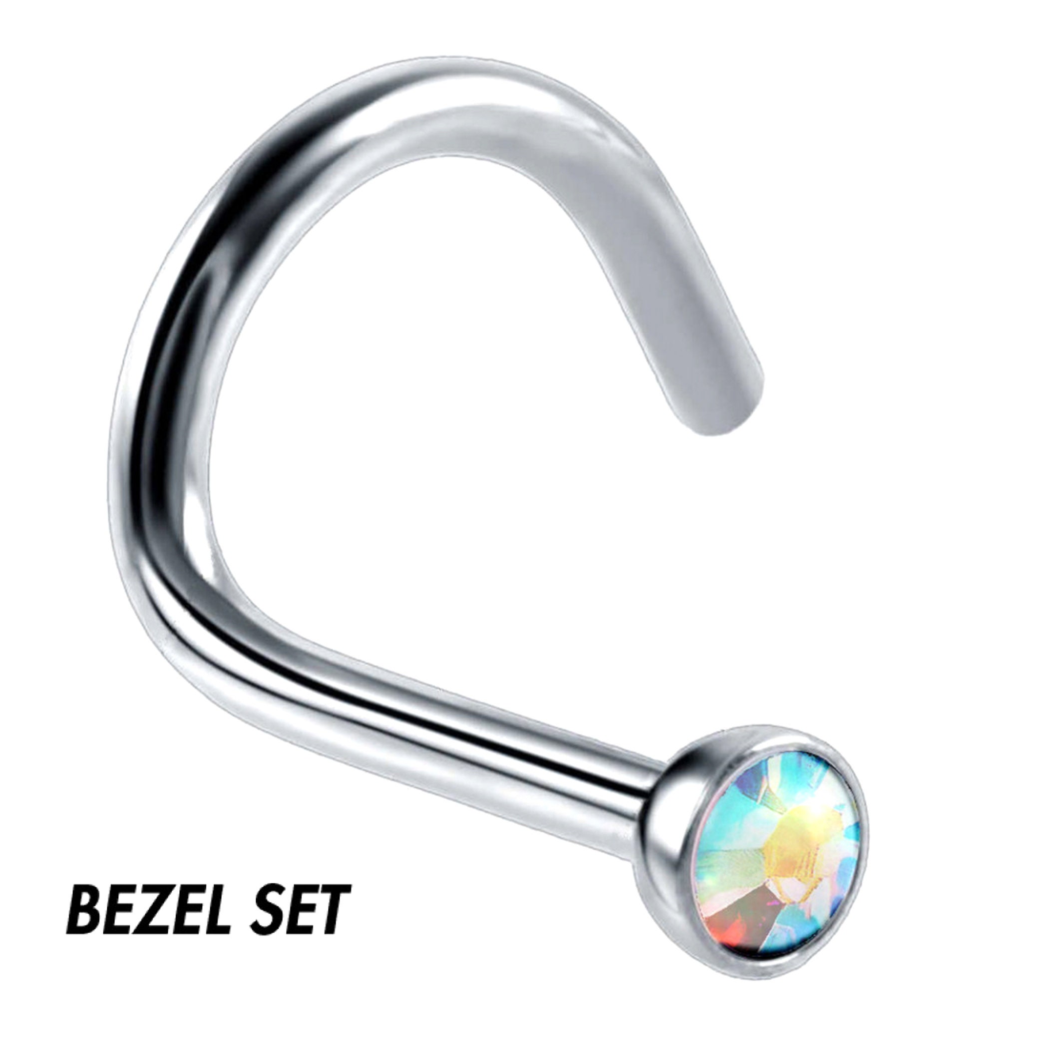 Wholesale Lot Ten 18g 316L Surgical Steel Jeweled Bezel Set 3mm Gem Nose Screws 
