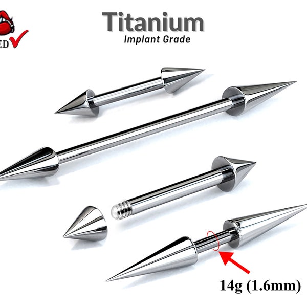 Titanium Cone / Spike Barbell Piercing, Barbell Earrings 14g (1.6mm) for Tongue, Daith, Helix, Tragus, Eyebrows and more