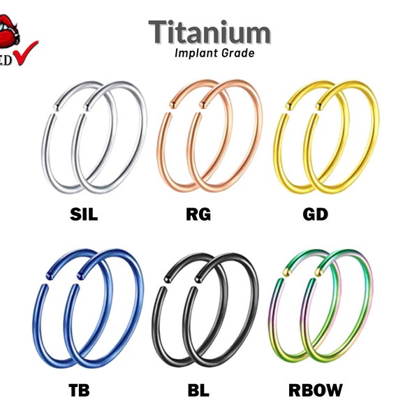Nose Rings in Titanium - 20G 18G - Gold, Rainbow, Black, Steel, Rose Gold - Nose Piercing, Septum Ring, Nose Hoops, Nostril Ring