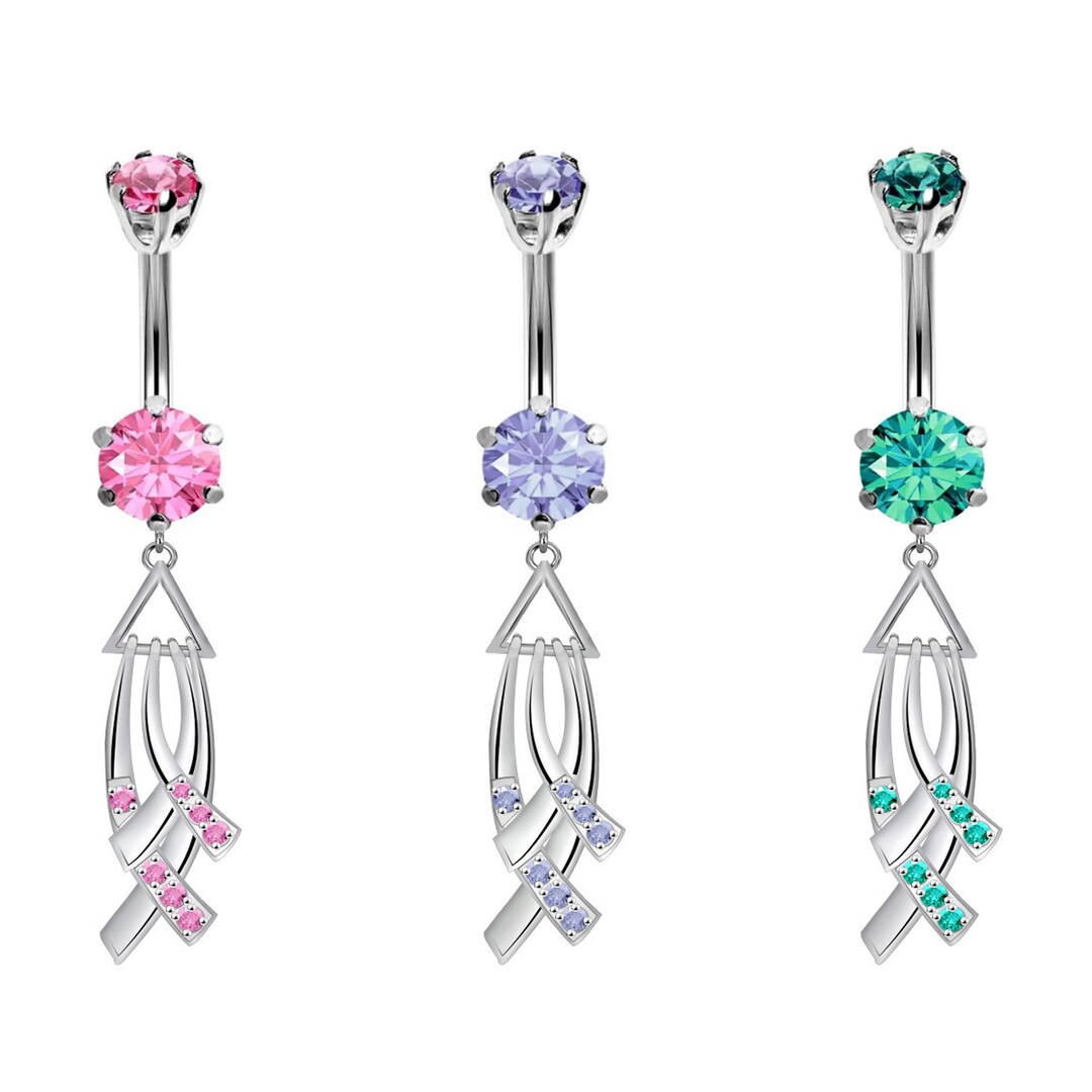 Designer Belly Button Ring Silver Fashion Dangle Belly Ring Studded