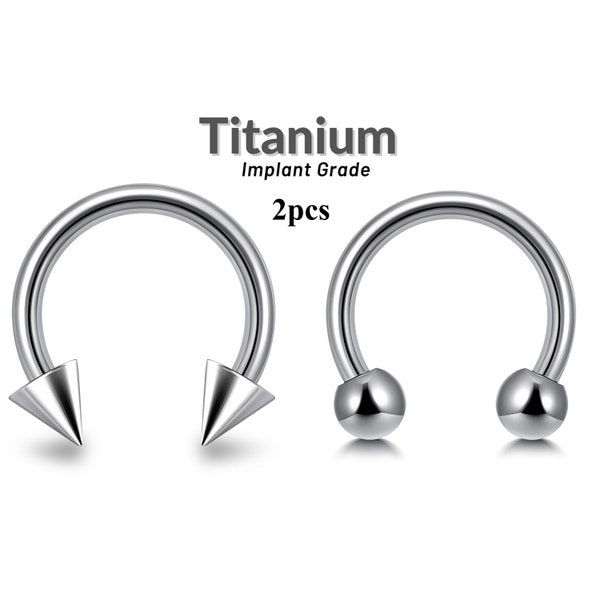 2PCS Titanium Cone / Ball Circular Barbell - Horseshoe PA Ring - Epaisseur 14G à 16G - Tailles 6mm à 16mm