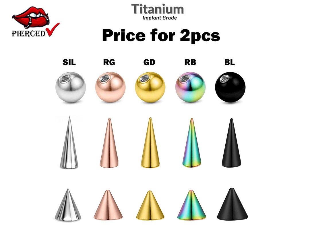 Titanium Replacement Piercing Balls, Spike and Cones 2pc Threaded Loose