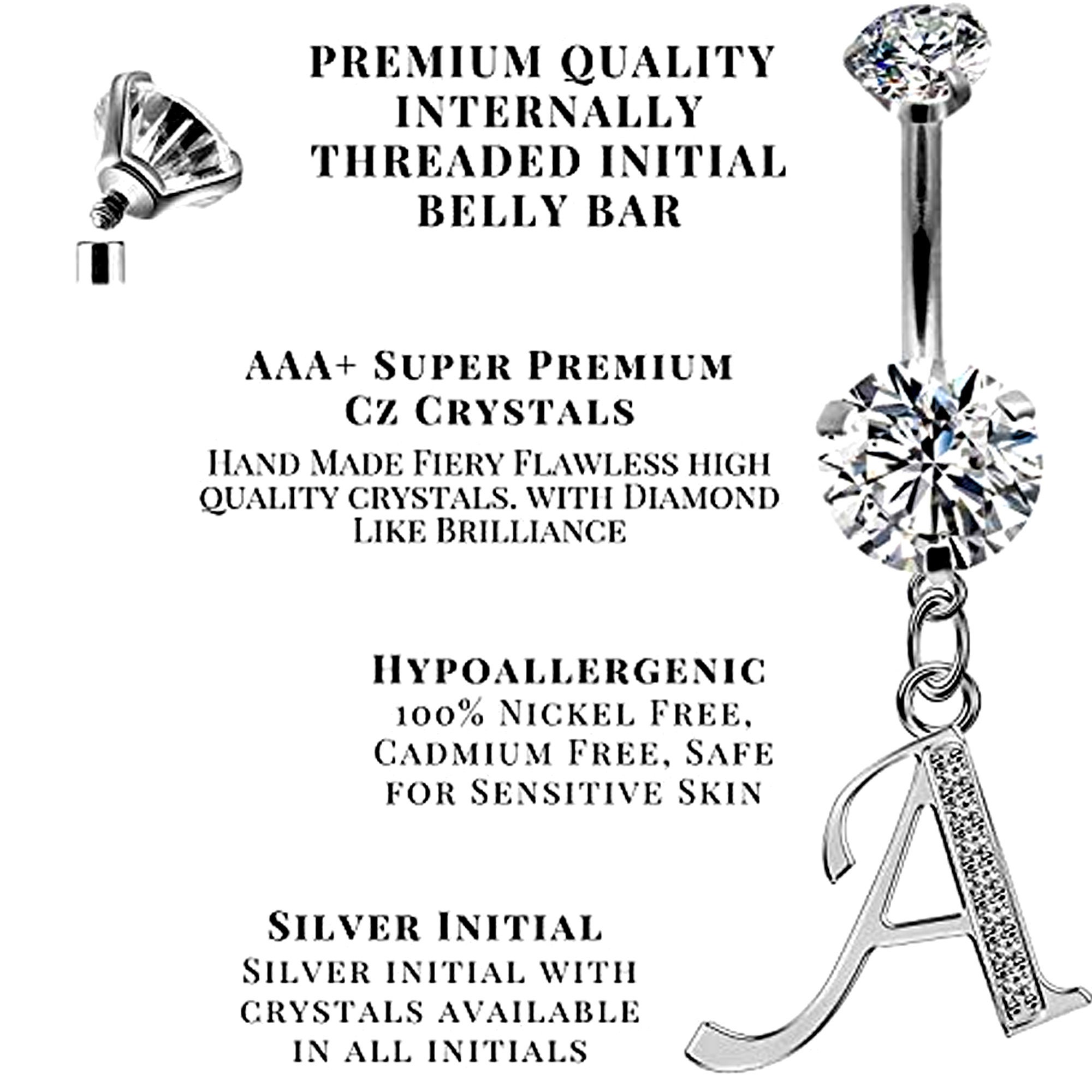 Initial Dangle Internal Belly Button Ring Letters A to Z Etsy