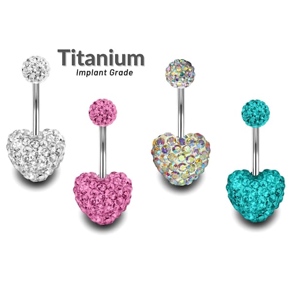 Titanium Implant Grade Multi Crystal Fashion Love Heart Belly Bar Navel ring Belly Button Piercing