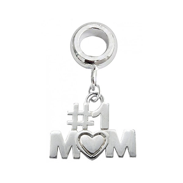 Silver Mom Charm Dangle charms compatible for European Bracelets and Italian Bracelets -Quality tested at Sheffield Assay England