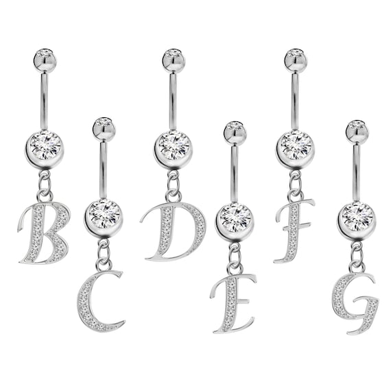 Initial Dangle Belly Button Bars Letters A to Z 14g1.6mm AAA