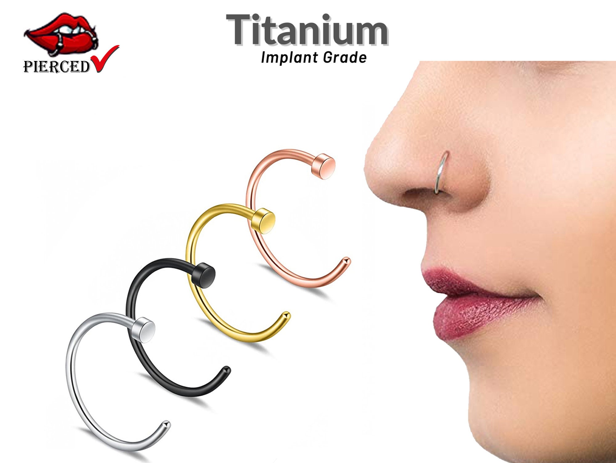 Implant Grade Titanium Gold PVD Nose Hoop Ring With Bar Stopper Implant Grade Titanium Gold PVD Nose Hoop Ring With Bar Stopper