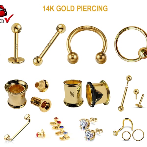 14K Gold Piercings in 10K, 14K & 18K - I make Custom Gold Piercings Barbell, Labret, Horseshoe Barbell, BCR - Rose Gold, White Gold