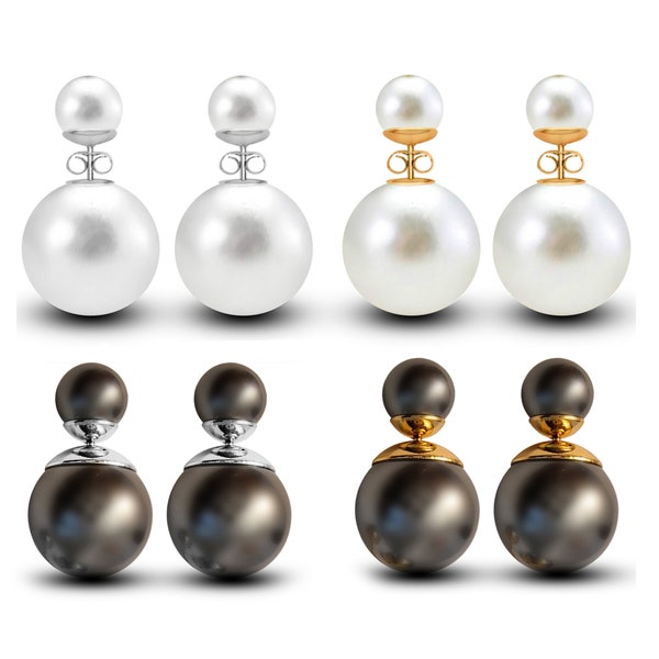 Women's Fashion Back to Back Pearl Earring. Double Sided Pearl Earrings- 2 in 1 Earrings that can be Worn Separate-Silver Parts and Findings