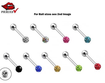 Multi Crystal Barbell Surgical Steel 316L Piercing for Tongue, Ear, Daith, Helix, Tragus, Eyebrows ,Conch, Nipple Piercing