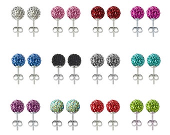 Disco Ball Stud Earrings - Silver Sparkle Earring - AAA+ Crystals - Ball Size 6mm, 8mm and 10mm