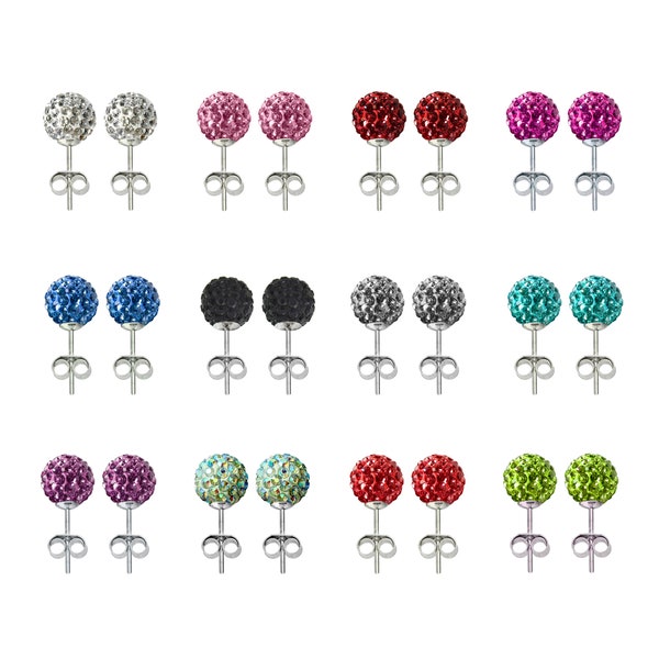 Boucles d'oreilles Disco Ball Stud - Boucle d'oreille Silver Sparkle - Cristaux AAA+ - Taille de boule 6mm, 8mm et 10mm