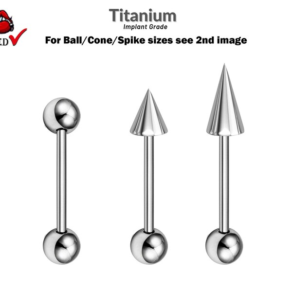 Titanium Cone / Spike Barbell Piercing with Ball - 18G 16G 14G Body Jewelry for Industrial Piercing, Helix, Upper Ear Cartilage