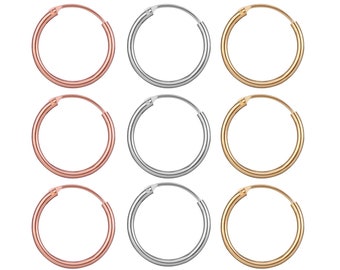 Silver Hoop Earrings - Set of 3 Pairs - Sterling Silver Endless Hoop Earrings  - Sizes of 8/10 /12/14 /16/18 mm- Silver - Gold - Rose Gold