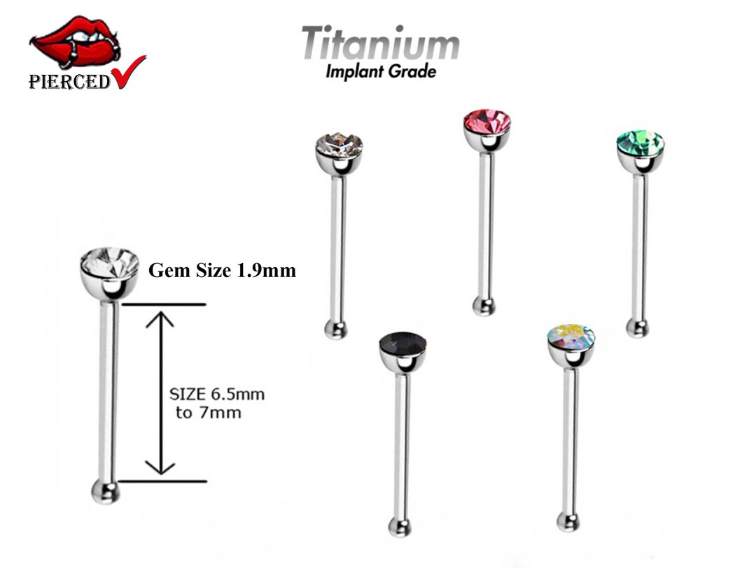 Titanium Straight Nose Stud / Nose Pin Nose Piercing With CZ Crystal