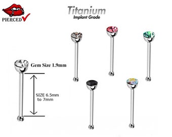 Titanium Straight Nose Stud / Nose Pin Nose Piercing with CZ Crystal -24g 20g 18g Titanium Nose Jewellery