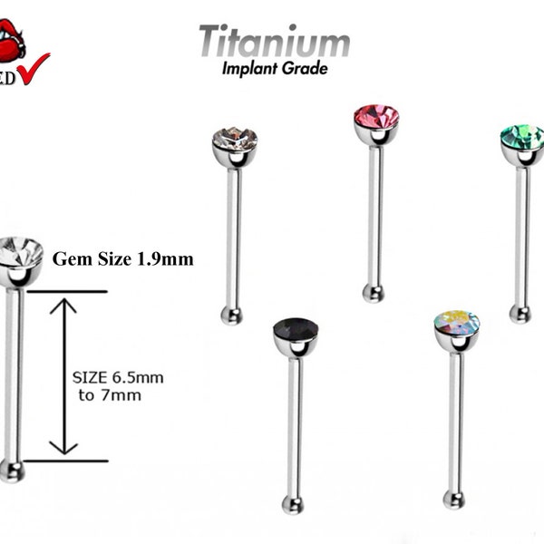 Titanium Straight Nose Stud / Nose Pin Nose Piercing with CZ Crystal -24g 20g 18g Titanium Nose Jewellery