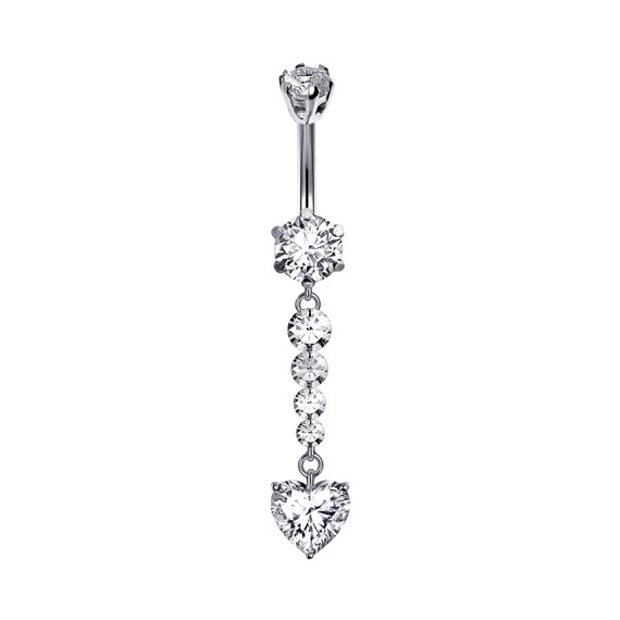 Designer Belly Bars Silver Dangle Cute Heart Belly Ring Made of CZ