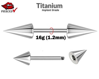 Titanium Cone/Spike Barbell Piercing - Barbells Earrings - 16g (1.2mm) -  Body Piercing for Tongue, Daith, Helix, Tragus, Eyebrows and more