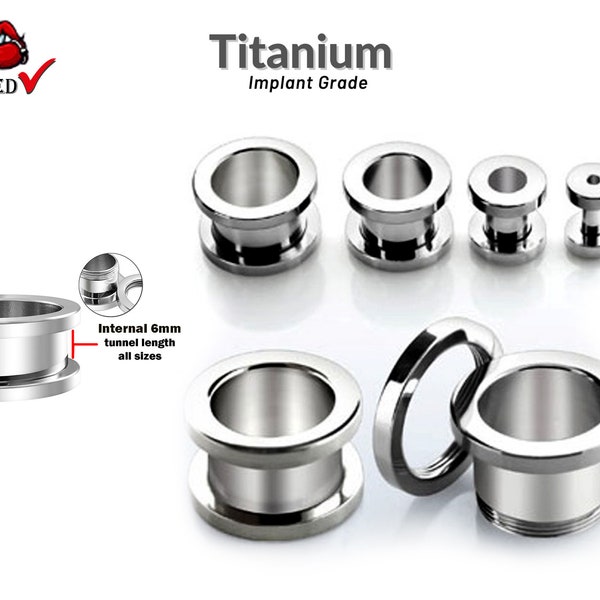 Titanium Flesh Tunnel Edelstahl Plugs Schraub Ohr Stretcher - Expander Body Piercing - Qualität geprüft bei Sheffield Assay England