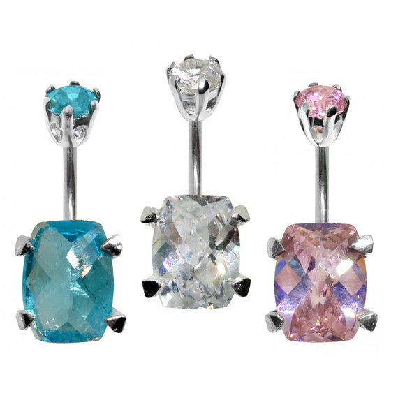 Designer Belly Ring Silver Highest Quality CZ Crystal Hans Set Hand polished Finest Quality Sterling Silver Silver Belly Bars