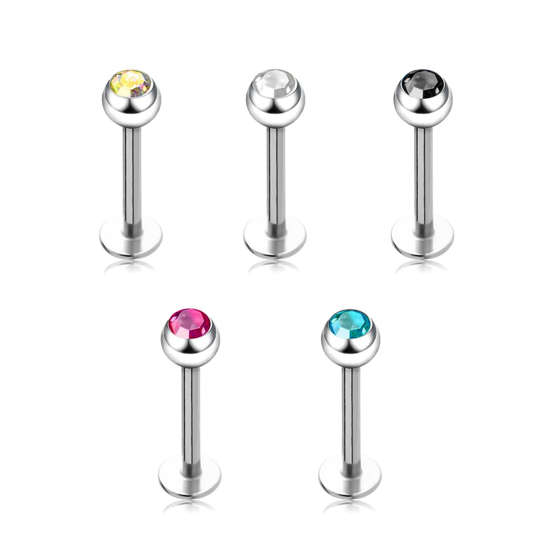 Labret Piercing With Top Gem Ball 16g to 14g Surgical Steel - Etsy UK