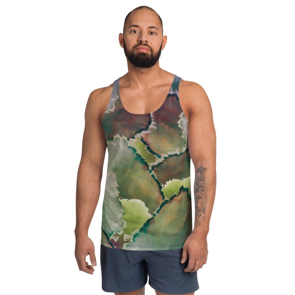 Männer Tank Top Handbemaltes Grünes und Braunes Tintendesign | Etsy