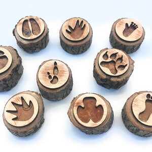 9 PCS Animal Footprint Tracks Playdough Stampers,Wooden Forest Animal Tracks Creative Wooden Crafts